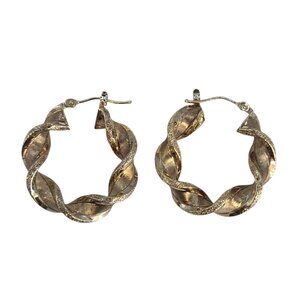 14k Yellow Gold Textured Twisted Hoop Earrings #23858
